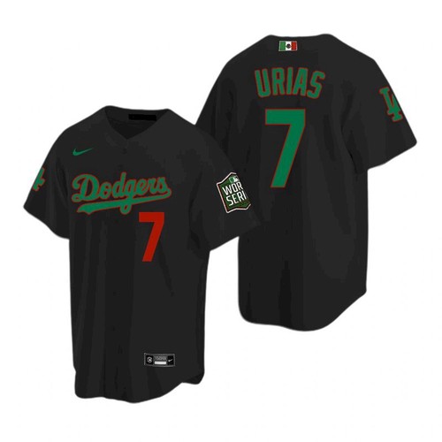 Men's Los Angeles Dodgers #7 Julio Urias Black Green 2020 World Series Stitched Jersey
